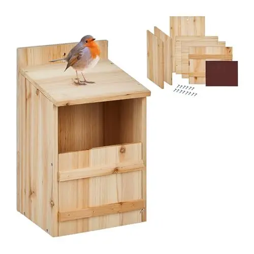 Produktbild: Relaxdays Nistkasten für Halbhöhlenbrüter, Bausatz, Einflugspalt HxB: 10 x 19 cm, Holz, Vogelhaus zum Aufhängen, Natur, 1 Stück