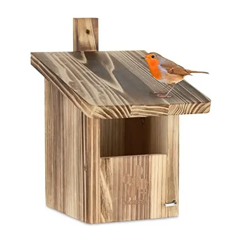 Produktbild: Relaxdays Nistkasten für Halbhöhlenbrüter, Garten & Terrasse, Einflugspalt HxB: 65 x 95 mm, Nisthöhle Tannenholz, Natur