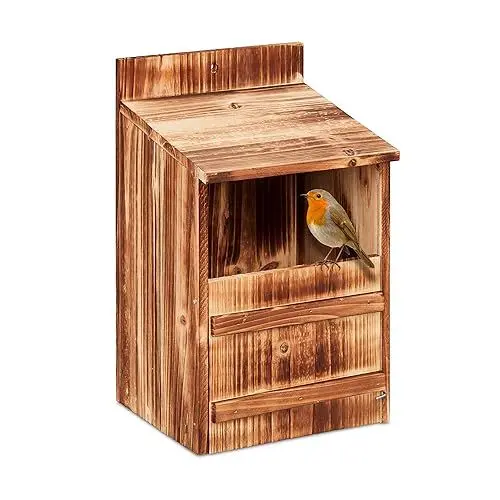 Produktbild: Relaxdays Nistkasten für Halbhöhlenbrüter, aufklappbar, Einflugspalt HxB: 10 x 19,5 cm, Vogelhaus zum Aufhängen, Natur
