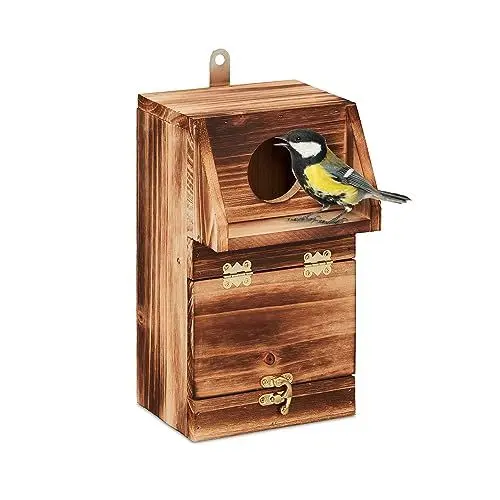 Produktbild: Relaxdays Nistkasten für Kohlmeise & Gartenrotschwanz, mit Reinigungsklappe, Holz, Vogelnistkasten zum Aufhängen, Natur