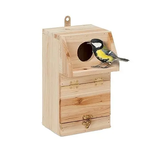 Produktbild: Relaxdays Nistkasten für Kohlmeise & Gartenrotschwanz, mit Reinigungsklappe, Holz, Vogelnistkasten zum Aufhängen, Natur, 1 Stück