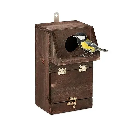 Produktbild: Relaxdays Nistkasten für Kohlmeise & Gartenrotschwanz, mit Reinigungsklappe, Holz, Vogelnistkasten zum Aufhängen, braun