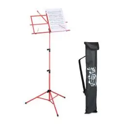 Produktbild: Relaxdays Notenständer, klappbares Notenpult, HBT: 140 x 53 x 49 cm, ausziehbar, aus Metall, Gitarre, Geige, Gesang, rot