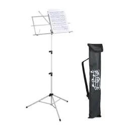 Produktbild: Relaxdays Notenständer, klappbares Notenpult, HBT: 140x53x49 cm, ausziehbar, aus Metall, Gitarre, Geige, Gesang, Silber