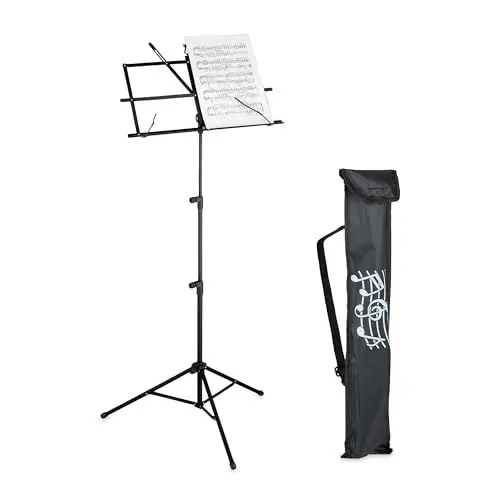 Produktbild: Relaxdays Notenständer, klappbares Notenpult, HBT: 140x53x49 cm, ausziehbar, aus Metall, Gitarre, Geige, Gesang, schwarz
