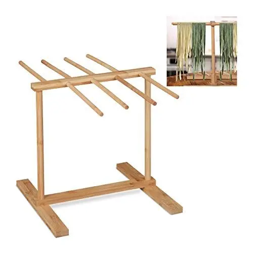 Produktbild: Relaxdays Nudeltrockner, 8 Stangen, lange Pasta platzsparend trocknen, Nudelständer Bambus, HBT 30 x 39,5 x 30 cm, natur, 10032117, Hellbraun