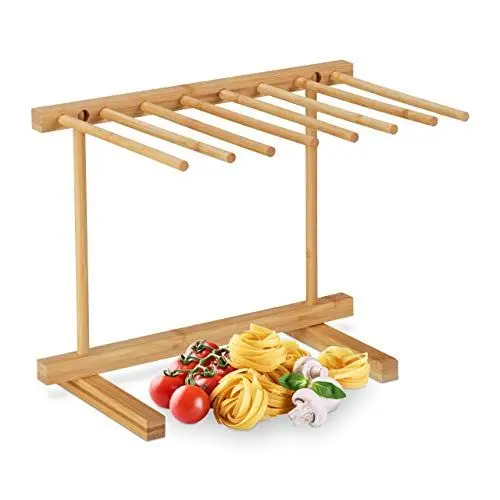 Produktbild: Relaxdays Nudeltrockner, 8 Stangen, lange Pasta platzsparend trocknen, faltbar, Nudelständer Bambus, 28 cm hoch, natur, 28.5 x 35.5 x 26.5 cm, Hellbraun