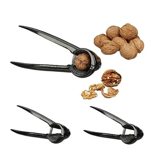 Produktbild: Relaxdays Nussknacker im 3er Set, Nussbrecher, HBT: 6 x 18,5 x 7,5 cm, Walnussknacker Metall, für Nussliebhaber, schwarz, Aluminium