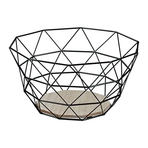 Produktbild: Relaxdays Obstkorb, dekorativer Obstschale, Obst & Gemüse, Eisen & Holz, Industrial Design, HBT: 14,5x28x28 cm, schwarz