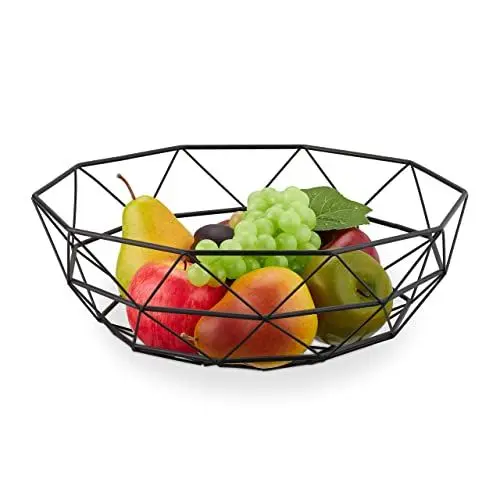 Produktbild: Relaxdays Obstschale Metall, eckiger Obstkorb, HBT: 13, 5x34,5 cm, Drahtkorb für Früchte & Gemüse, modern, schwarz