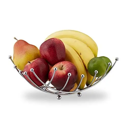 Produktbild: Relaxdays Obstschale, dekorativer Obstkorb, Eisen verchromt, Obst & Gemüse, Gitter Design, HBT: 10 x 26 x 26 cm, silber