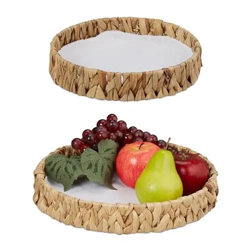 Produktbild: Relaxdays Obstschalen im 2er Set, Dekokörbe für Obst, Brot UVM., aus Wasserhyazinthe, Tischdeko im Boho-Stil, Natur