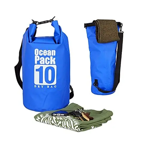 Produktbild: Relaxdays Ocean Pack 10 L, wasserdichter Dry Bag, ultraleichter Trockensack für Kajak, Segeln, Rafting, Skifahren, gelb