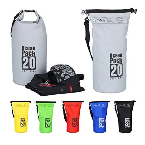 Produktbild: Relaxdays Ocean Pack, 20L, wasserdicht, Packsack, leichter Dry Bag, Trockentasche, Segeln, Ski, Snowboarden, dunkelgrau