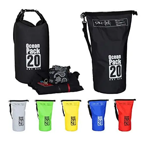 Produktbild: Relaxdays Ocean Pack, 20L, wasserdicht, Packsack, leichter Dry Bag, Trockentasche, Segeln, Ski, Snowboarden, schwarz