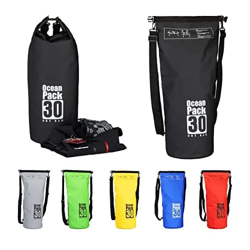 Produktbild: Relaxdays Ocean Pack 30 L, wasserabweisender Dry Bag für Wertsachen, leichter Trockensack für Outdoor Sport, schwarz