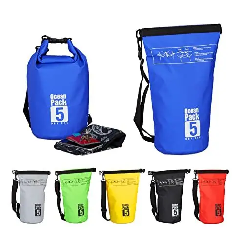 Produktbild: Relaxdays Ocean Pack, 5L, wasserdicht, Packsack, leichter Dry Bag, Kajak, Trockentasche, Segeln, Ski, Snowboarden, blau