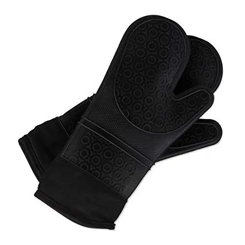 Produktbild: Relaxdays Ofenhandschuhe Silikon, hitzebeständig, Anti-Rutsch Grillhandschuhe, weiches Innenfutter, 1 Paar, schwarz