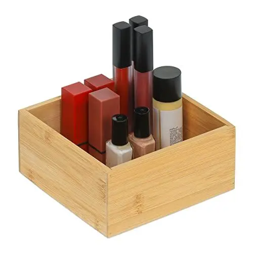 Produktbild: Relaxdays Ordnungsbox Bambus, Flache Aufbewahrungsbox ohne Deckel, HBT 7 x 15 x 15 cm, Bambusbox Küche, Bad, Büro, Natur