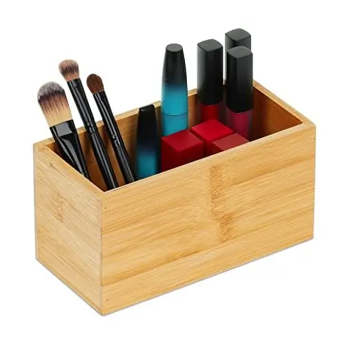 Produktbild: Relaxdays Ordnungsbox Bambus, schmale Aufbewahrungsbox ohne Deckel, HBT 9,5x18x9 cm, Bambusbox Küche, Bad, Büro, Natur