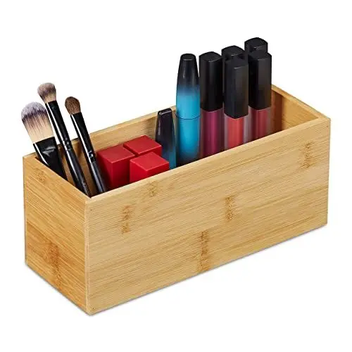 Produktbild: Relaxdays Ordnungsbox Bambus, schmale Aufbewahrungsbox ohne Deckel, HBT 9,5x23x9 cm, Bambusbox Küche, Bad, Büro, Natur