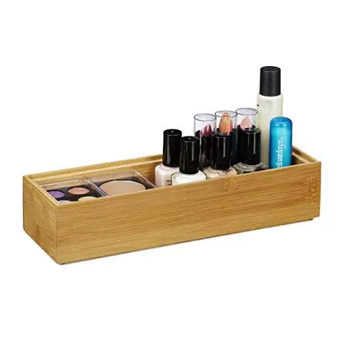 Produktbild: Relaxdays Ordnungsbox Bambus, stapelbar, natürliche Optik, Aufbewahrungsbox Küche, Bad, HxBxT: 5 x 23 x 7,5 cm, natur