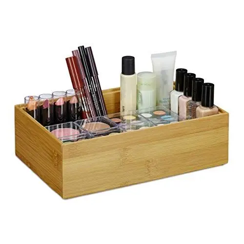 Produktbild: Relaxdays Ordnungsbox Bambus, stapelbar, natürliche Optik, Aufbewahrungsbox Küche, Bad, HxBxT: 7 x 23 x 15 cm, natur