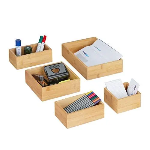 Produktbild: Relaxdays Ordnungsboxen 5er Set, Schubladen Ordnungssystem Bambus, Organizer Küche, Bad & Büro, versch. Größen, Natur