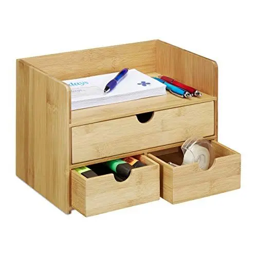 Produktbild: Relaxdays Organizer, Bambus Briefablage, Schubladen für Büro Utensilien, Ordnungssystem Schreibtisch, Natur, H x B x T: ca. 21 x 30 x 20 cm, Hellbraun