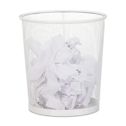 Produktbild: Relaxdays Papierkorb, Büro & Jugendzimmer, offen, rund, Drahtgeflecht, Papiermülleimer, Metall, H x D: 28 x 26 cm, weiß, Metallgeflecht M