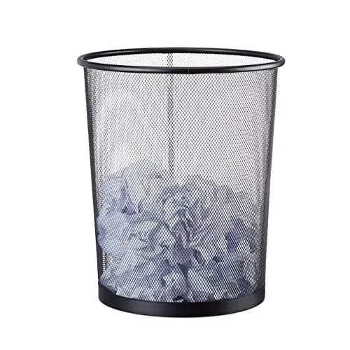 Produktbild: Relaxdays Papierkorb Metall, großer Papiereimer fürs Büro, Mülleimer Mesh 20 Liter, Draht, 30 cm Ø, 35 cm hoch, schwarz