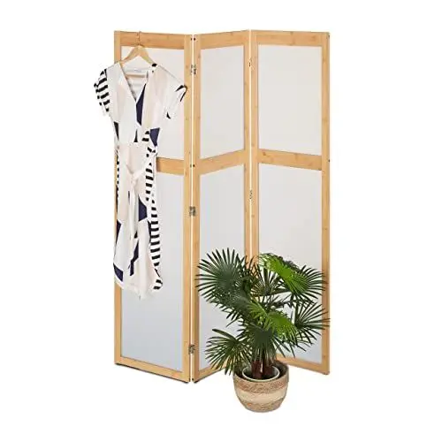 Produktbild: Relaxdays Paravent, 3-teilig, Faltbarer Raumtrenner, HxB: 168x135,5 cm, Kunststoff & Bambus, Trennwand innen, Natur/weiß