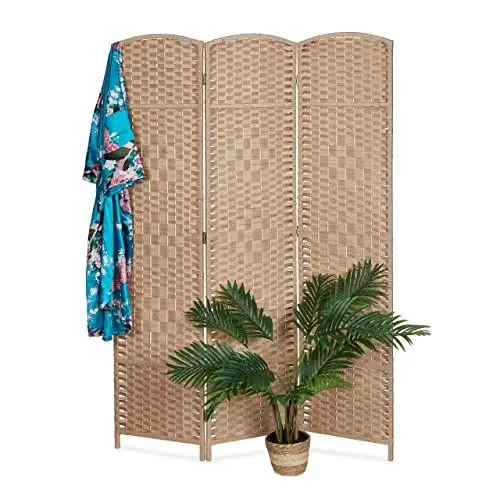 Produktbild: Relaxdays Paravent, 3-teilig, Faltbarer Raumtrenner, HxB 170x120 cm, für innen, Trennwand, Holz, Papierseil, Natur