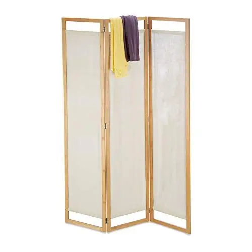 Produktbild: Relaxdays Paravent, 3-teilig, faltbarer Raumtrenner mit Sichtschutz, aus Bambus und Stoff, HxBxT 170x120x1,5 cm, natur
