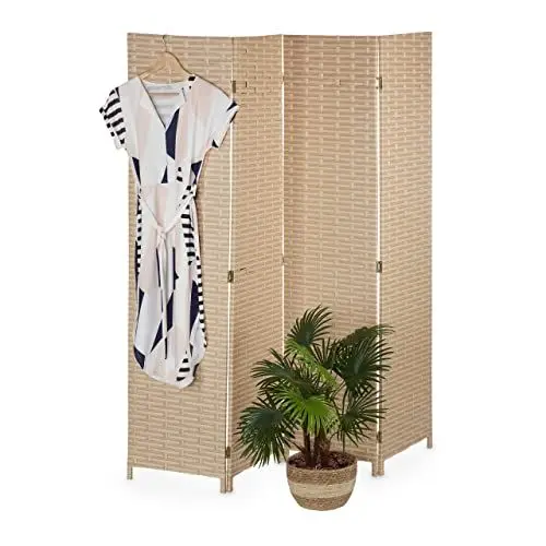 Produktbild: Relaxdays Paravent, 4-teilig, faltbarer Raumtrenner, HxB: 170x160 cm, Kunststoff & Holz, Trennwand für innen, hellbraun