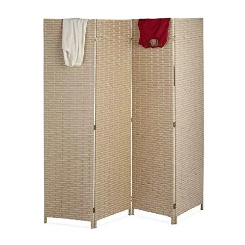Produktbild: Relaxdays Paravent Raumteiler, 4-teilig, HxB: 180x180 cm, Faltbarer Raumtrenner, modern, Sichtschutz, Kunststoff, beige