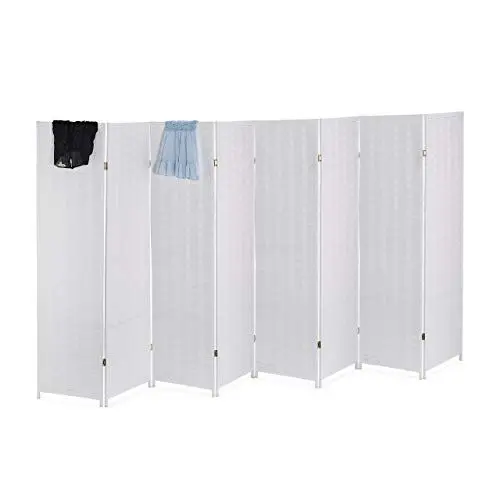Produktbild: Relaxdays Paravent Raumteiler, HxB: 170 x 320 cm, Faltbarer Raumtrenner, 8-teiliger Sichtschutz, Holz & Papierseil, weiß