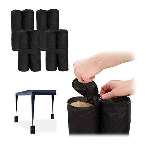 Produktbild: Relaxdays Pavillon Gewichte 4er Set, Beschwerer für Pavillons & Zelte, befüllbar mit Sand, Steinen,10 kg je Fuß, schwarz