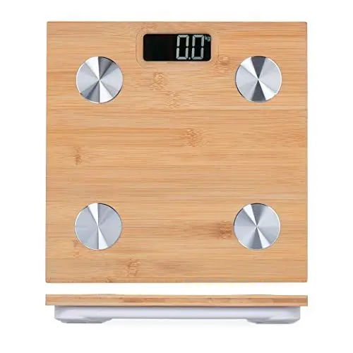 Produktbild: Relaxdays Personenwaage, Bambus, Digitale Körperwaage, bis 180 kg, automatisches EIN-& Ausschalten, kg & lbs, Natur
