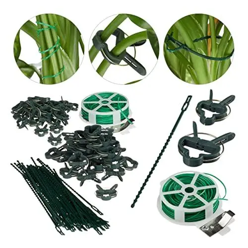 Produktbild: Relaxdays Pflanzenhalter, grün Set 110-teilig, stabile Pflanzenclips, Bindedraht mit Cutter, Rankhilfe Rosen, Tomaten, 110er Pack