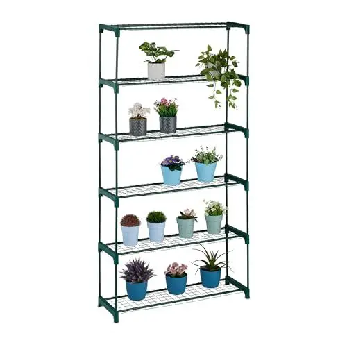 Produktbild: Relaxdays Pflanzenregal, 6 Ablagen, Pflanzenständer Blumen & Kräuter, Metall Blumenständer, HxBxT: 173x91x28,5 cm, grün