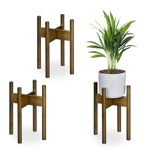 Produktbild: Relaxdays Pflanzenständer Bambus, 3er Set, Übertopfständer innen, Blumentöpfe bis D: 20 cm, Pflanzentopfhalter, braun