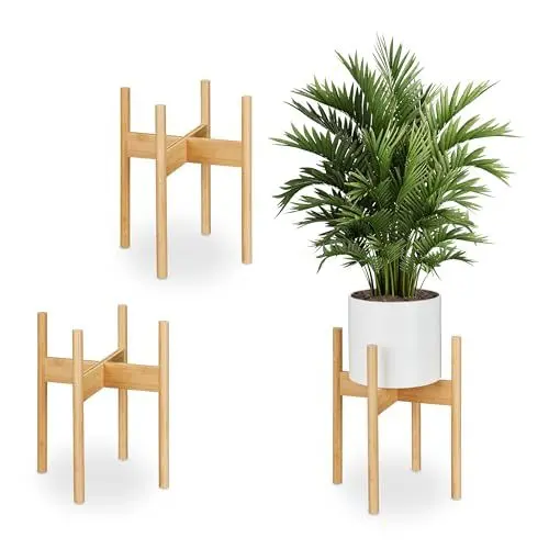 Produktbild: Relaxdays Pflanzenständer Bambus, 3er Set, Übertopfständer innen, Blumentöpfe bis D: 29 cm, Pflanzentopfhalter, natur