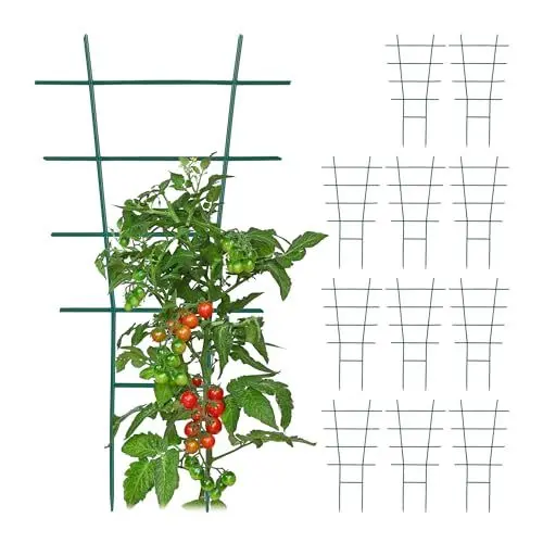 Produktbild: Relaxdays Pflanzenstütze, 12er Set, Kunststoff Rankhilfe, Topf-& Zimmerpflanzen, H x B: 56 x 30 cm, Blumenstütze, grün