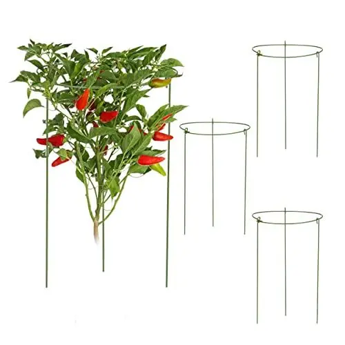 Produktbild: Relaxdays Pflanzenstütze, 4er Set, Blumenhalter HxD: 27 x 18 cm, Blumen & Nutzpflanzen, Metall & Kunststoff, dunkelgrün