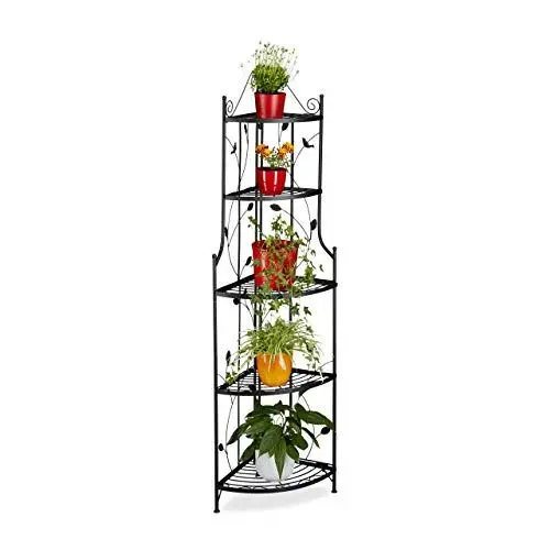 Produktbild: Relaxdays Pflanzentreppe Ecke GOTH, Metall, 5 Ablagen, klappbar, witterungsfest, Pflanzenregal, HxBxT: 160 x 36 x 36 cm, schwarz