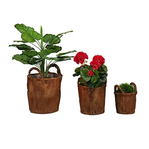 Produktbild: Relaxdays Pflanzkorb 3er Set, Kokos, rustikaler Blumentopf, Palmblatt Übertopf, zum Bepflanzen, Pflanzgefäß Deko, Natur