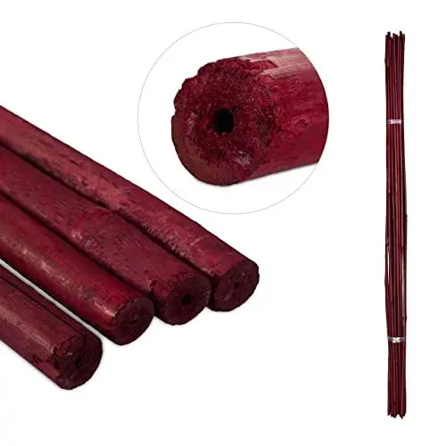 Produktbild: Relaxdays Pflanzstäbe Bambus, 25er Set, 120 cm, Rankhilfe für Pflanzen, 10-12 mm Ø, Garten & Deko, Bambusstangen, rot
