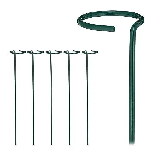 Produktbild: Relaxdays Pflanzstäbe Metall, 6er Set, Rankstäbe mit Ring, Metallstäbe Garten, Rankhilfe Stäbe, 40 cm lang, dunkelgrün