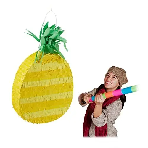 Produktbild: Relaxdays Pinata Ananas, Schlagpinata zum Befüllen, zum Aufhängen, Beachparty, JGA, Sommer, Partypinata Frucht, gelb